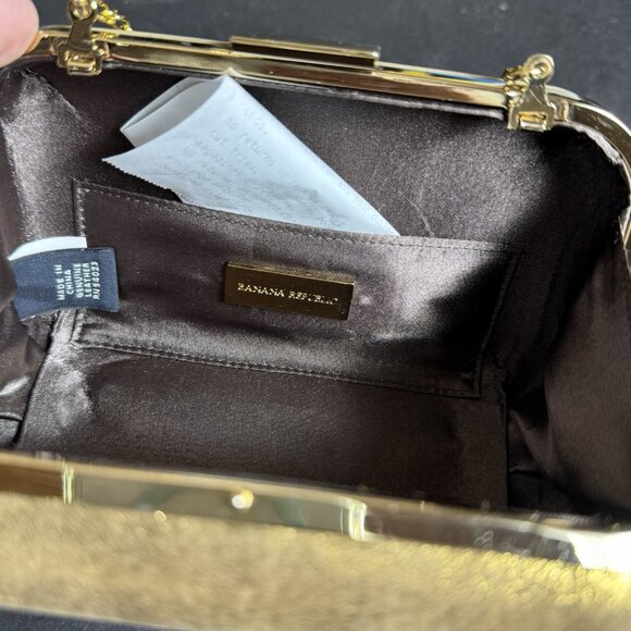 Banana Republic Gold Glitter Genuine Leather Clutch Evening Bag - Picture 9 of 10